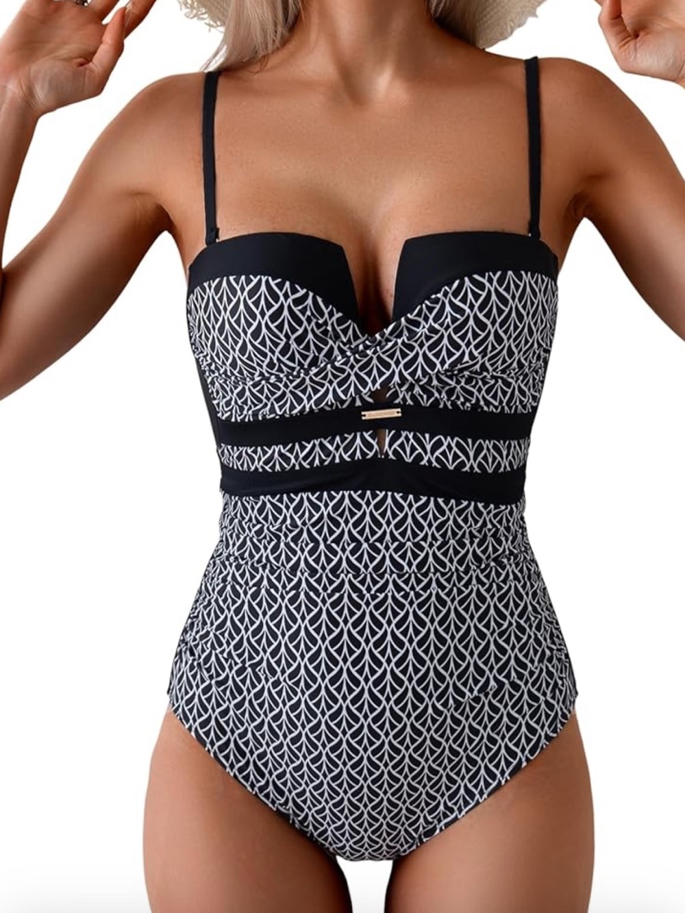 Black and white one piece bathing suit